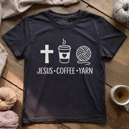 jesus coffee and yarn t shirt dark grey heather