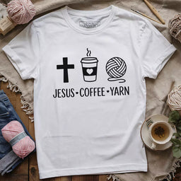jesus coffee and yarn t shirt white