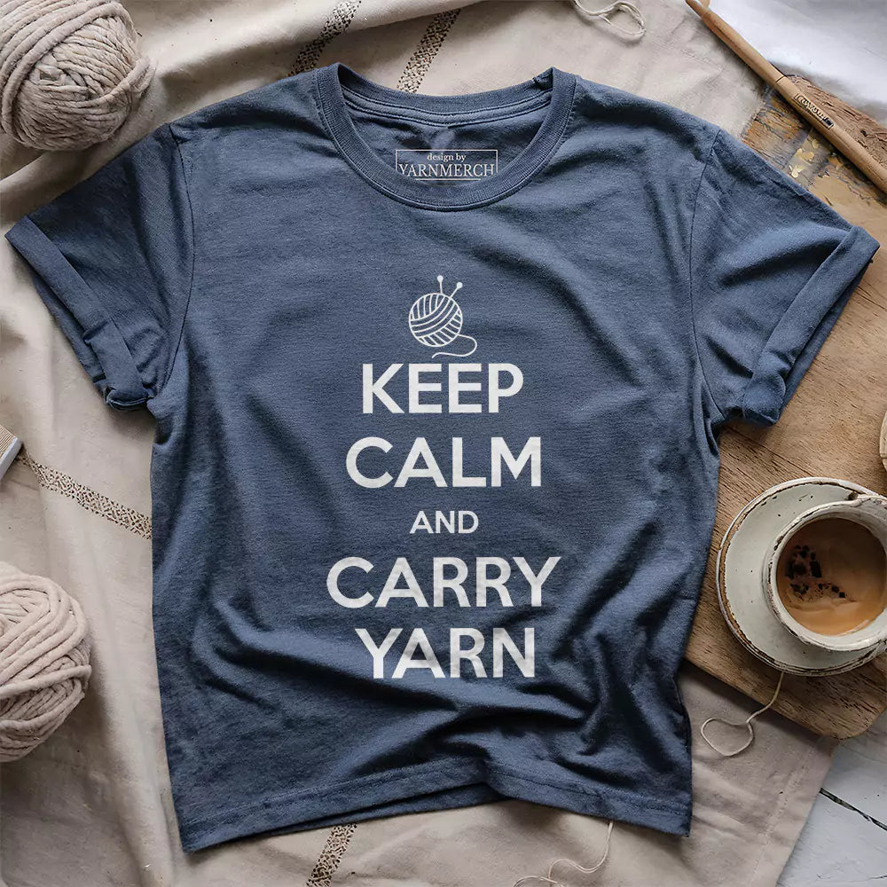 keep calm carry yarn t shirt heather navy