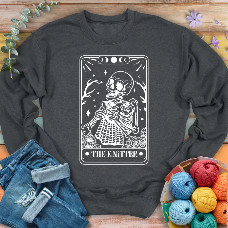 knitter tarot card sweatshirt dark heather