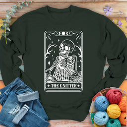 knitter tarot card sweatshirt forest green