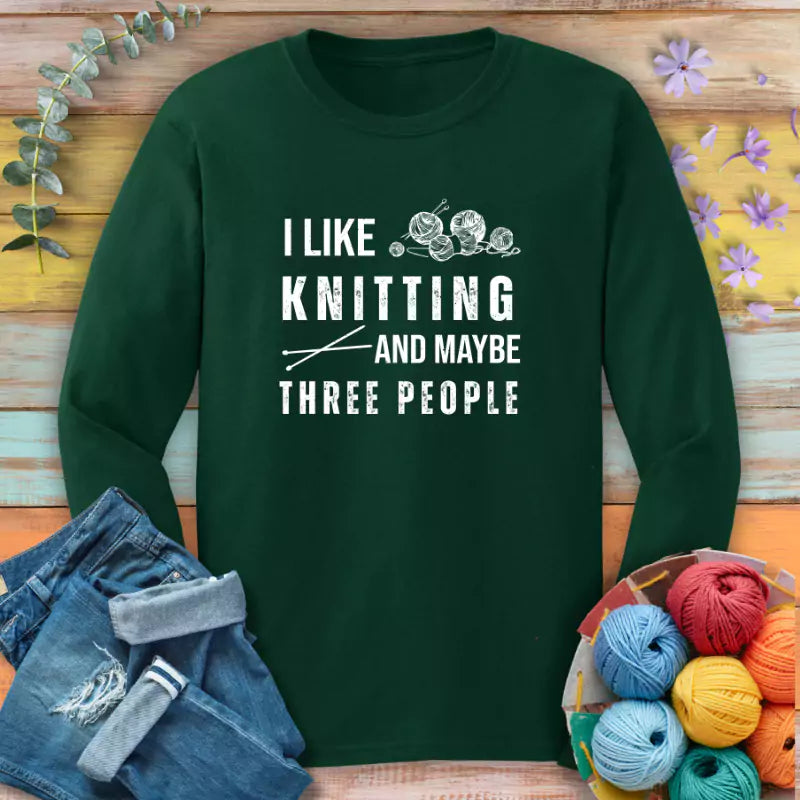 knitting 3 people long sleeve forest