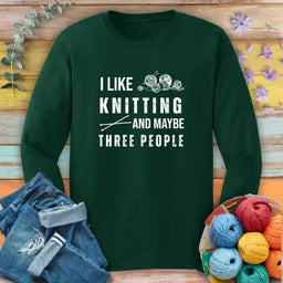 knitting 3 people long sleeve forest