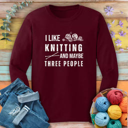 knitting 3 people long sleeve maroon