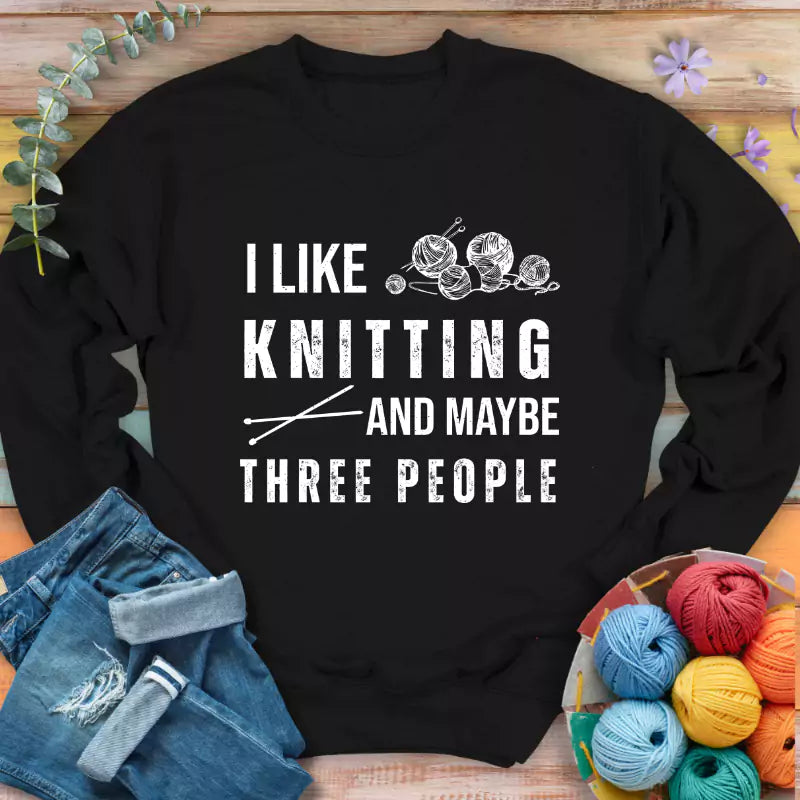 knitting 3 people sweatshirt black