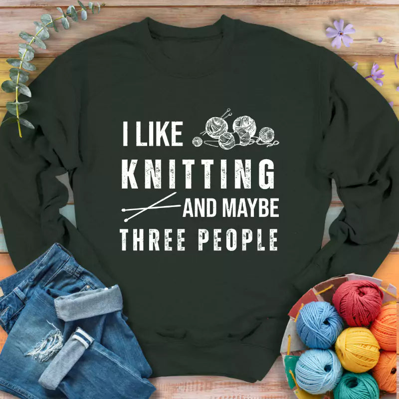 knitting 3 people sweatshirt forest