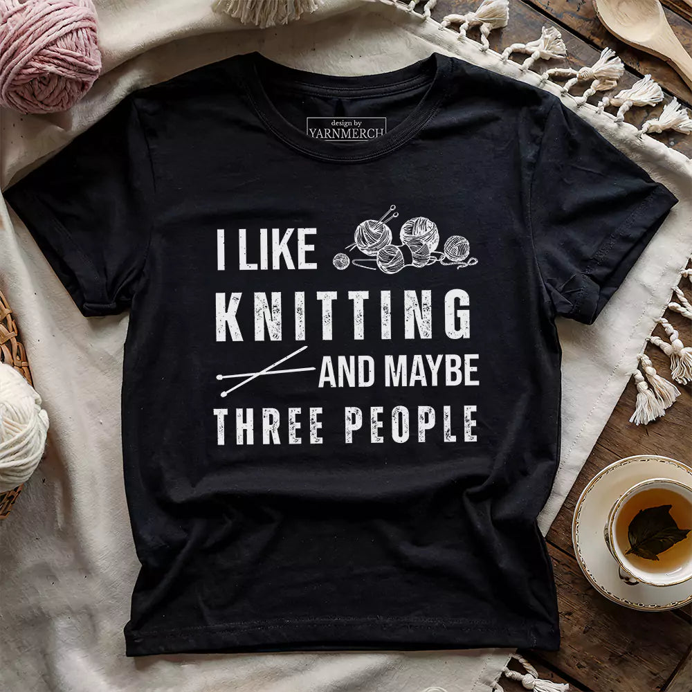 knitting 3 people t shirt black