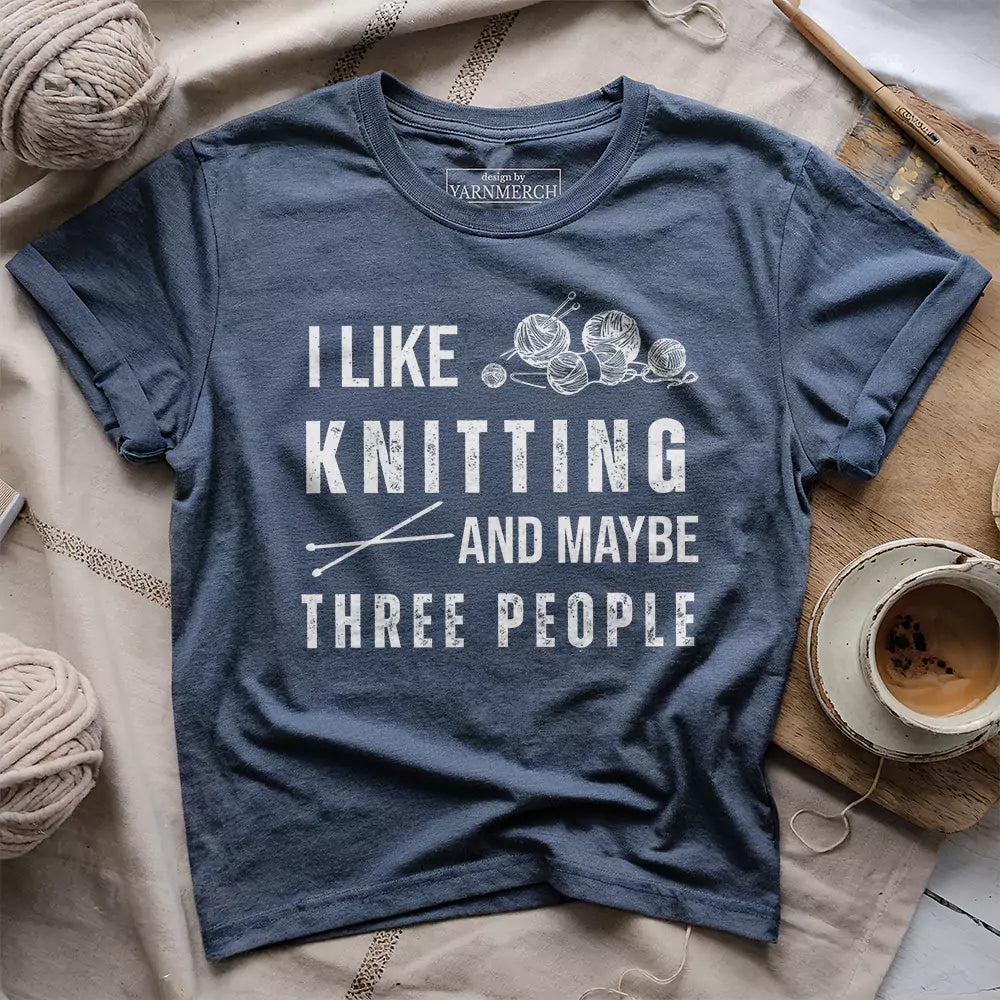 knitting 3 people t shirt heather navy