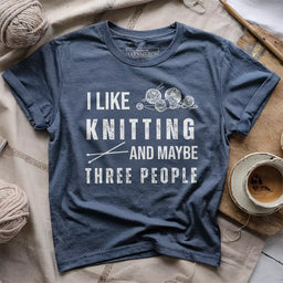 knitting 3 people t shirt heather navy