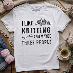 knitting 3 people t shirt white