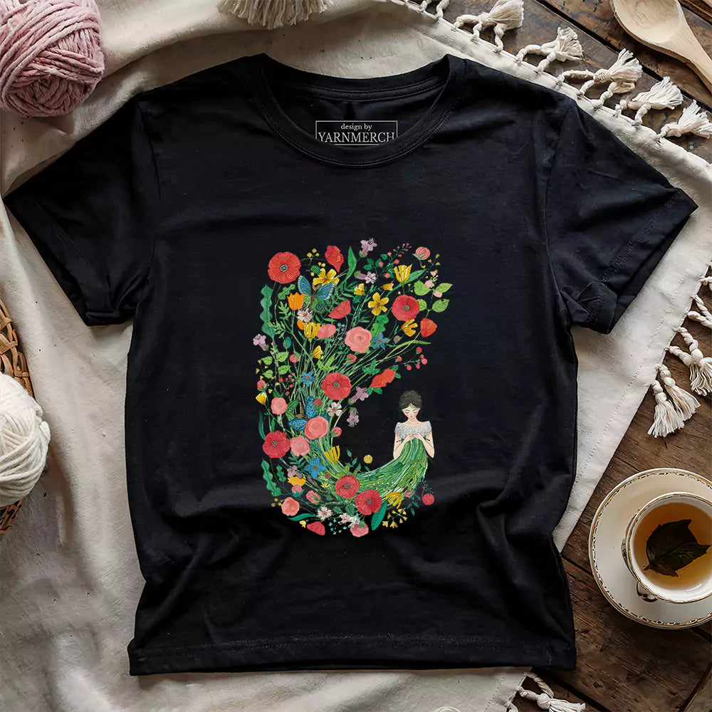 knitting flower girl t shirt black