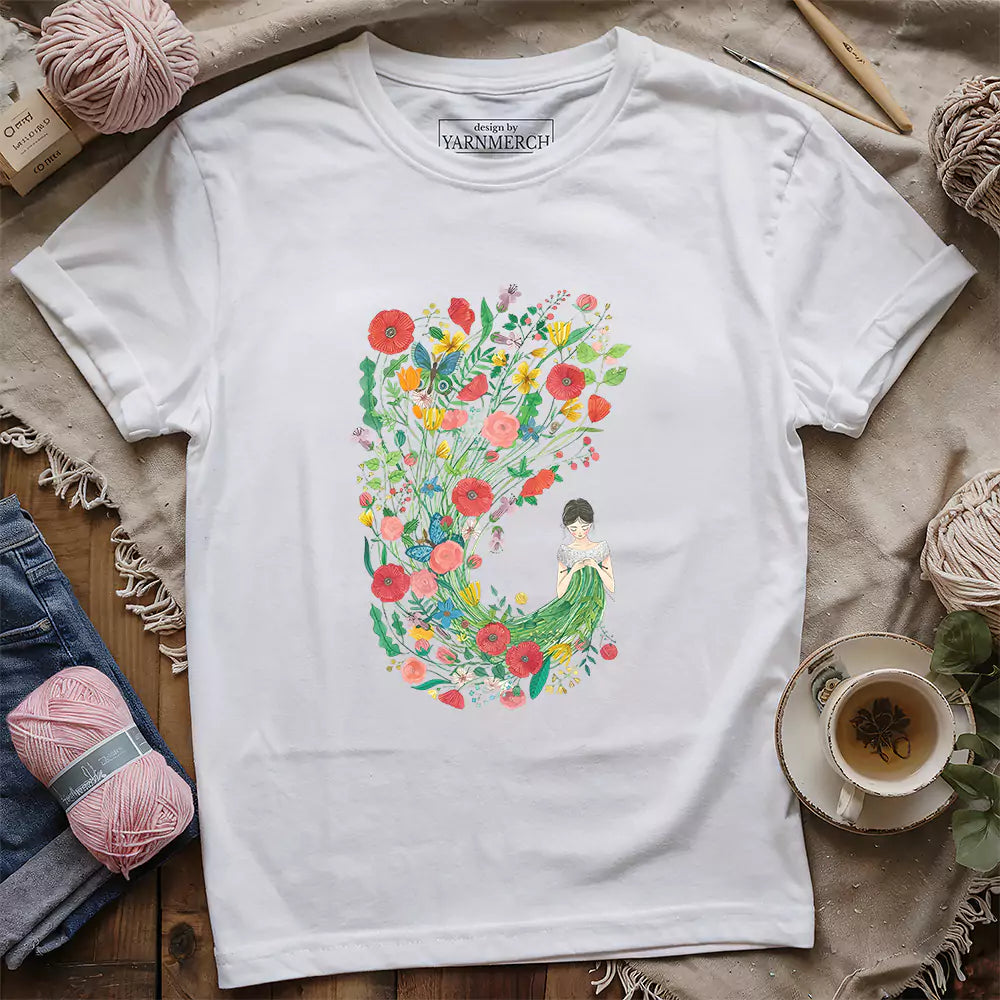 knitting flower girl t shirt white