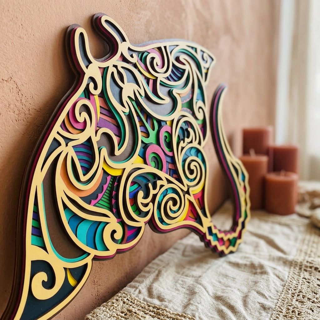 manta ray wooden wall art closeup