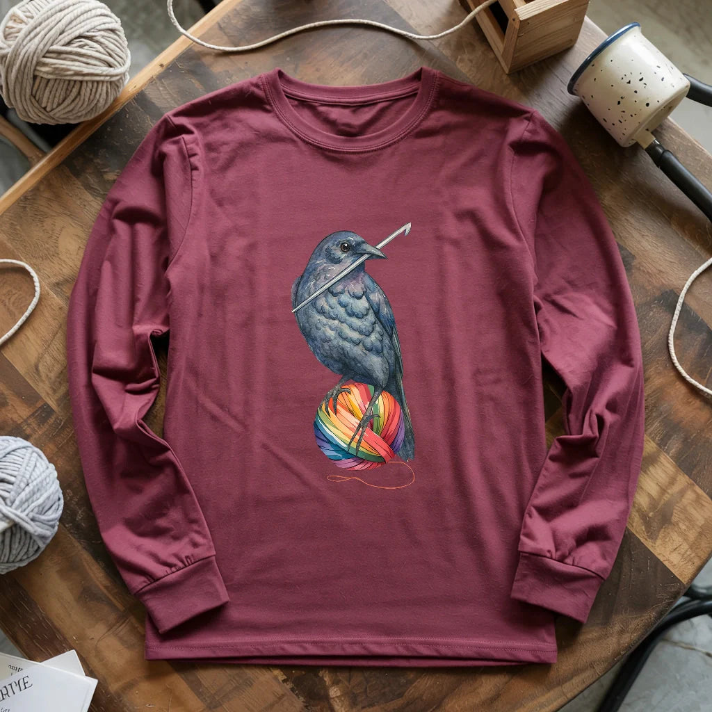 maroon CrochetCrowLongSleeveT shirt