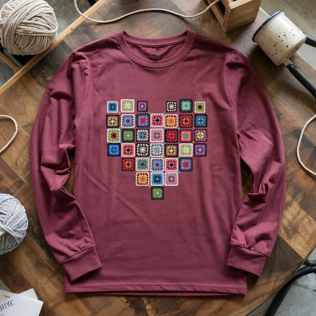 maroon GrannySquaresHeartLongSleeveT shirt