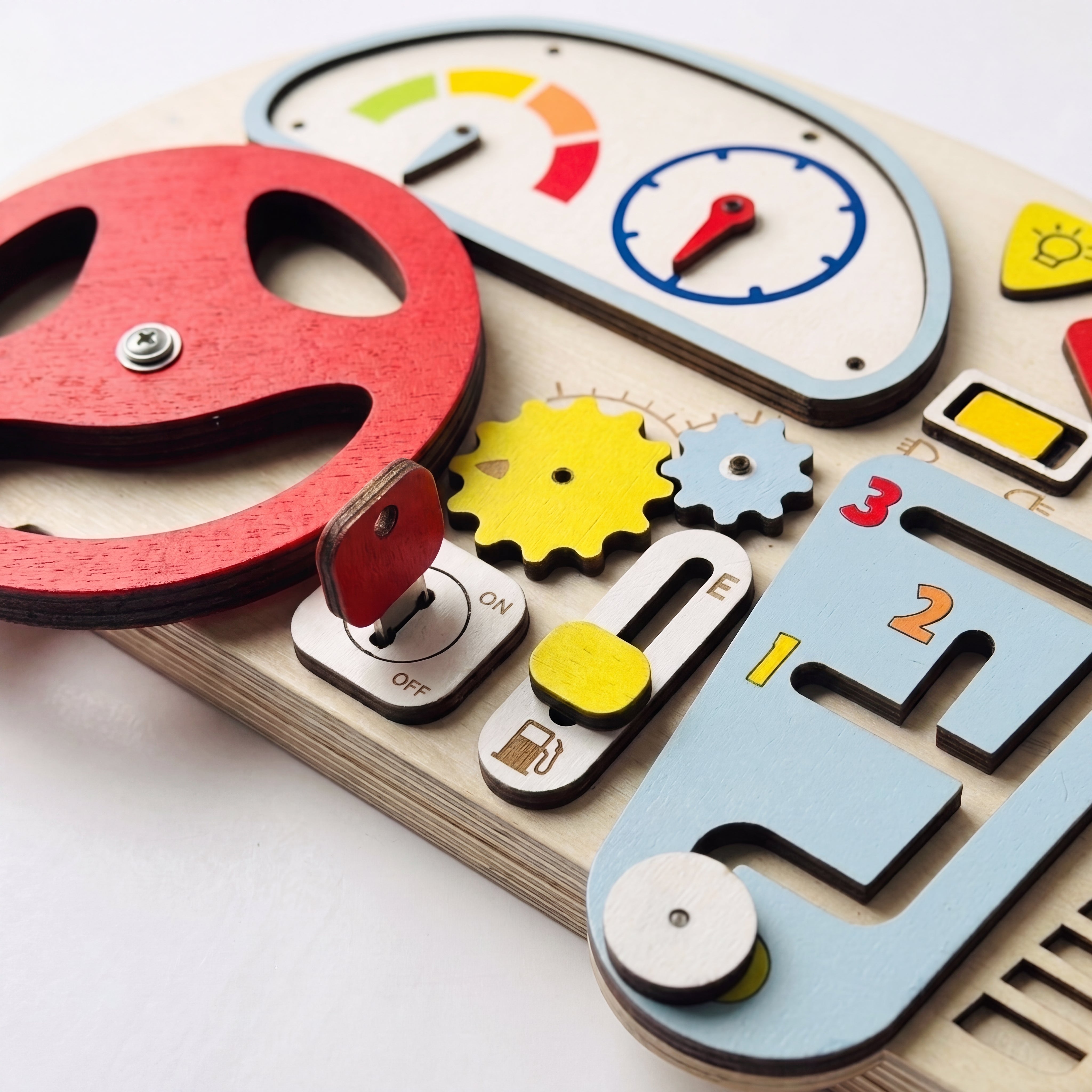 montessori car busy board close up