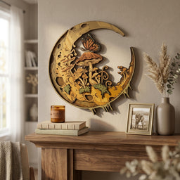 moon mushroom wooden wall art