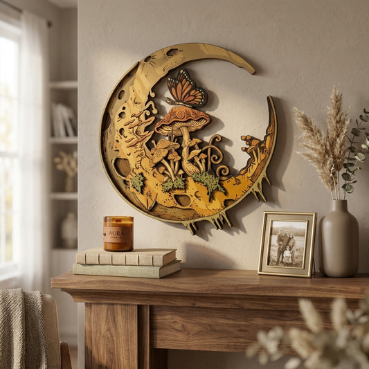moon mushroom wooden wall art