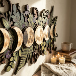 moon phase wooden wall art closeup