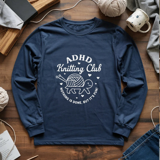 navy ADHDKnittingClubLongSleeveT shirt