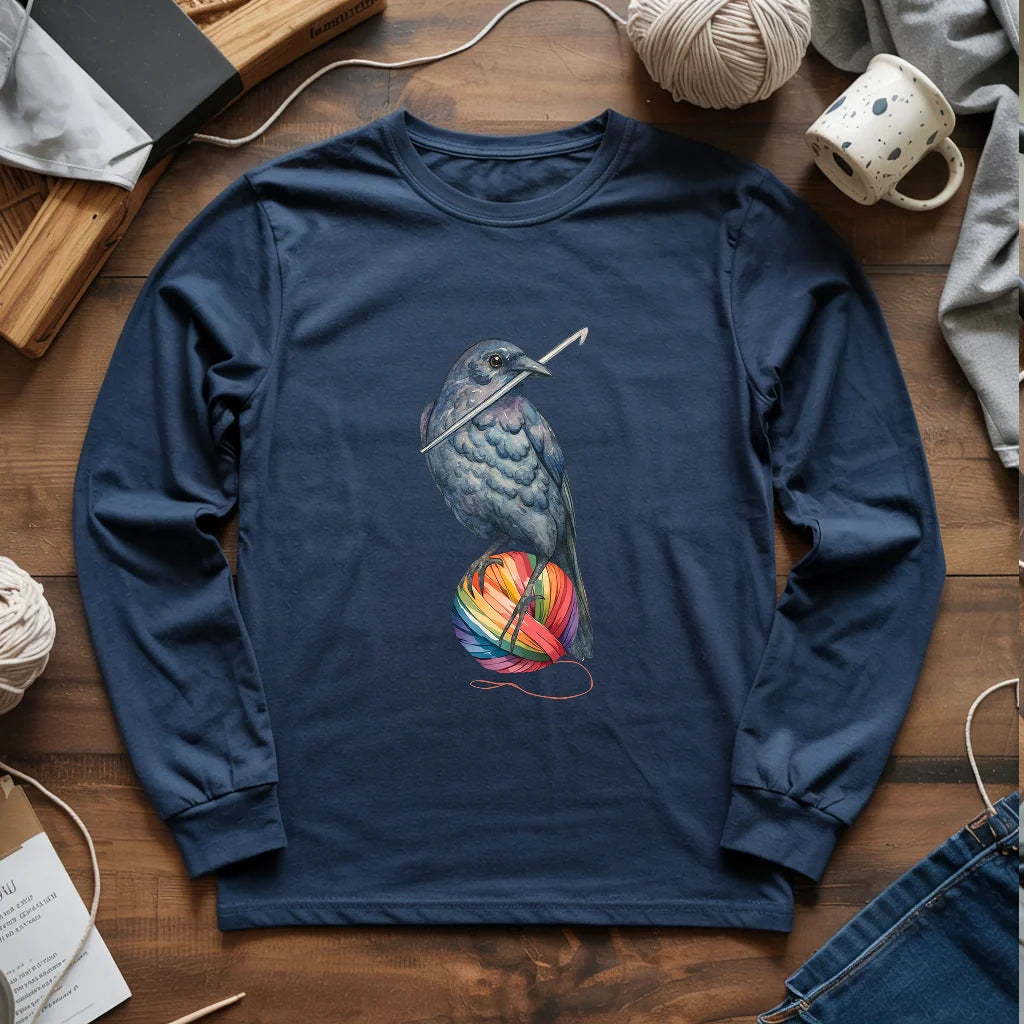 navy CrochetCrowLongSleeveT shirt
