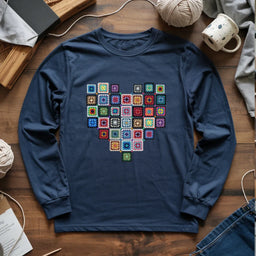 navy GrannySquaresHeartLongSleeveT shirt