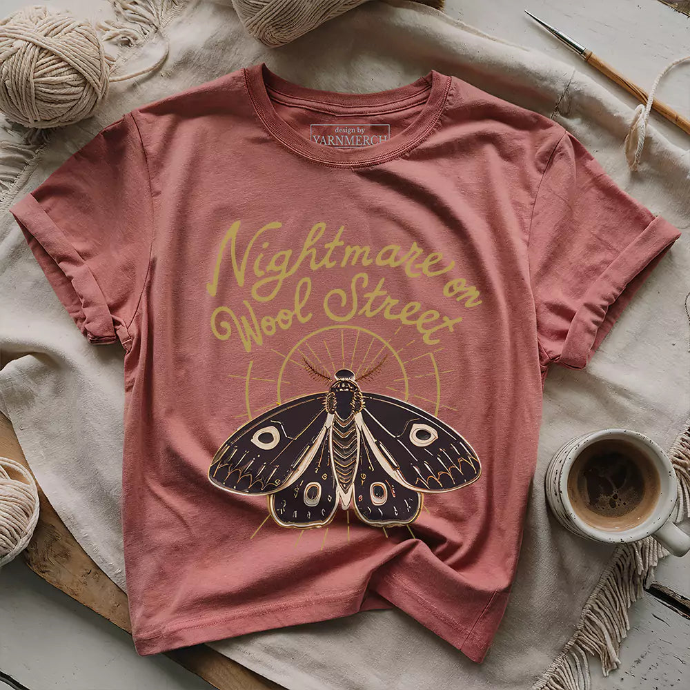 nightmare on wool street t shirt heather mauve