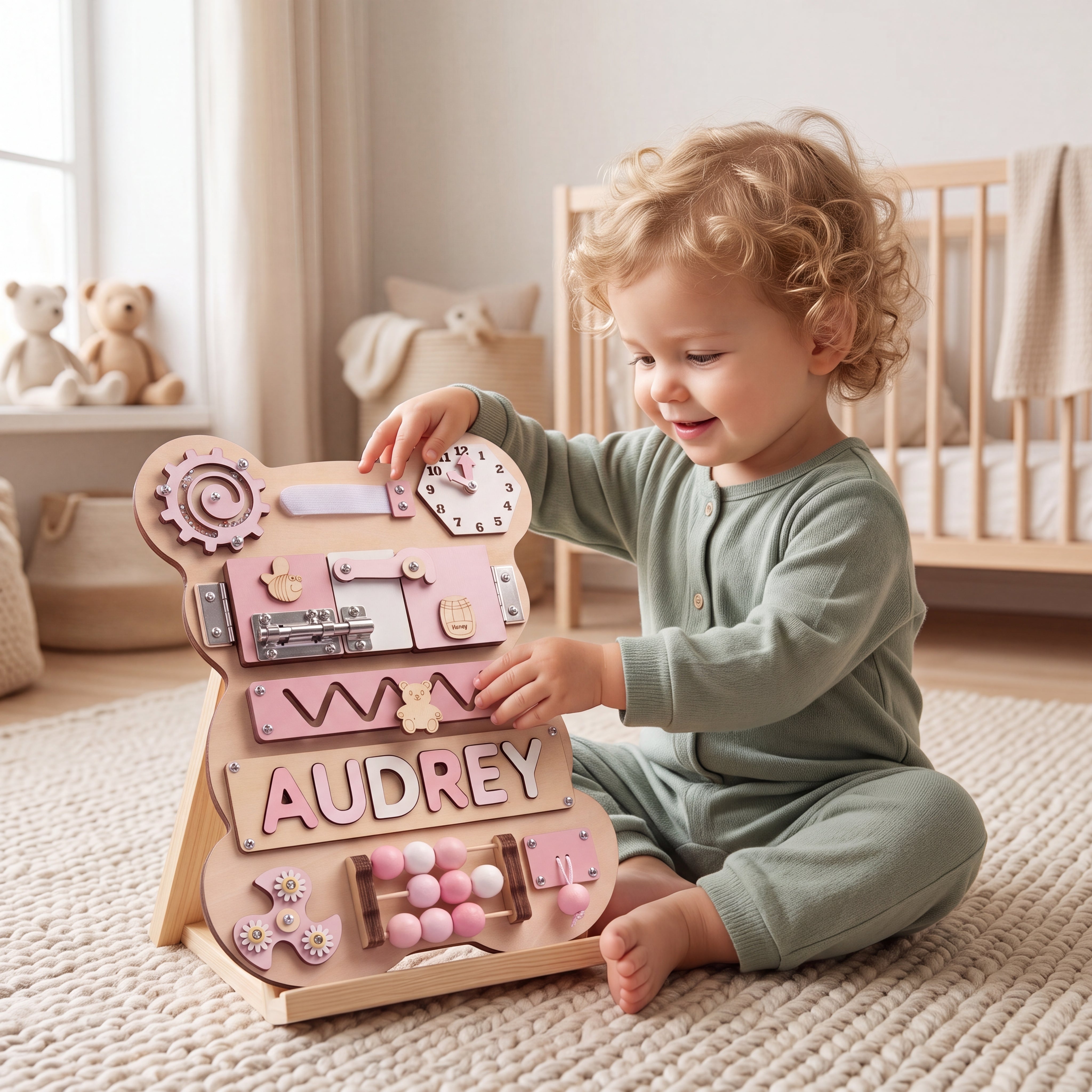 personalized bear busy board child playing