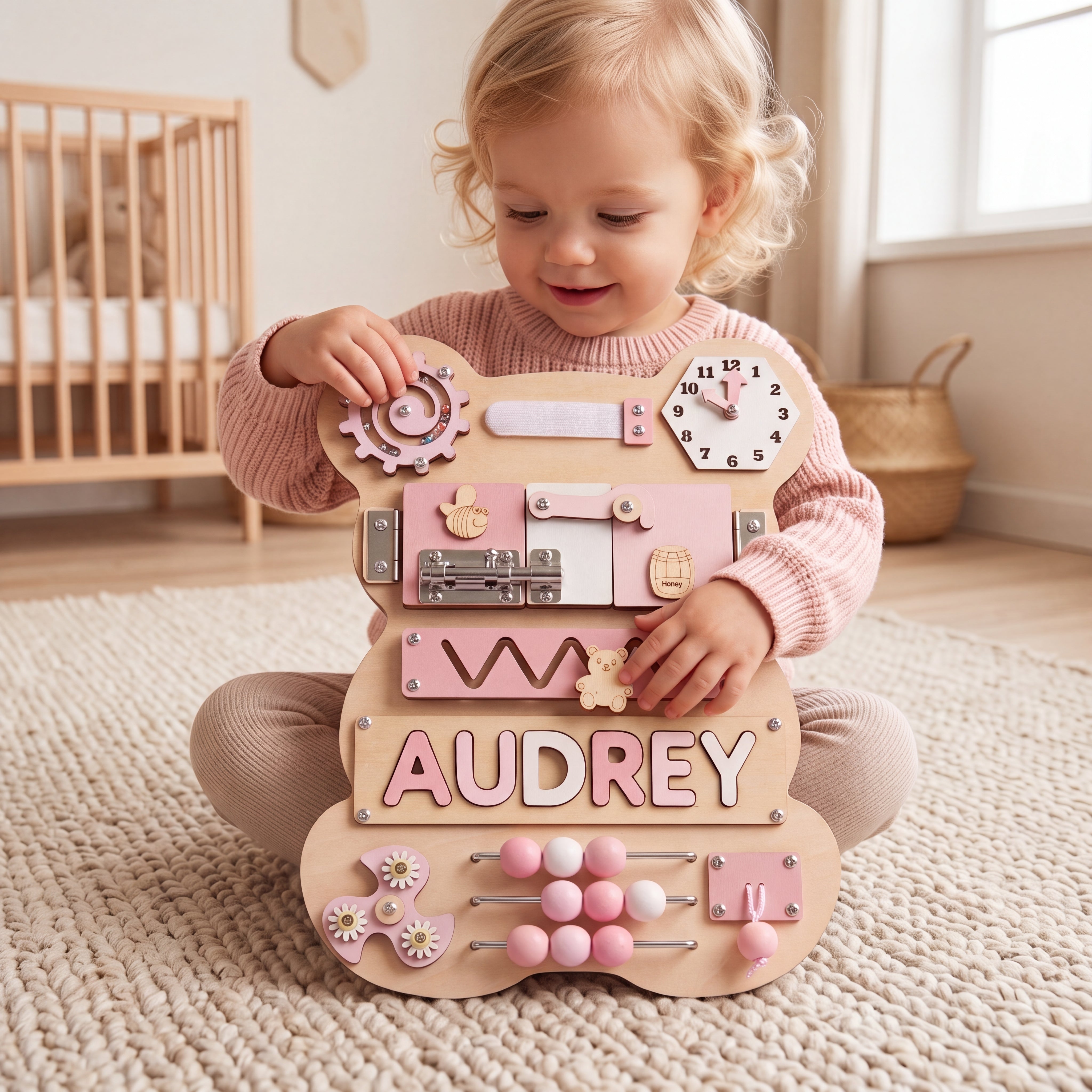 personalized bear busy board child playing