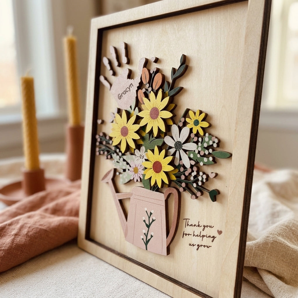 personalized birth flower wall art closeup