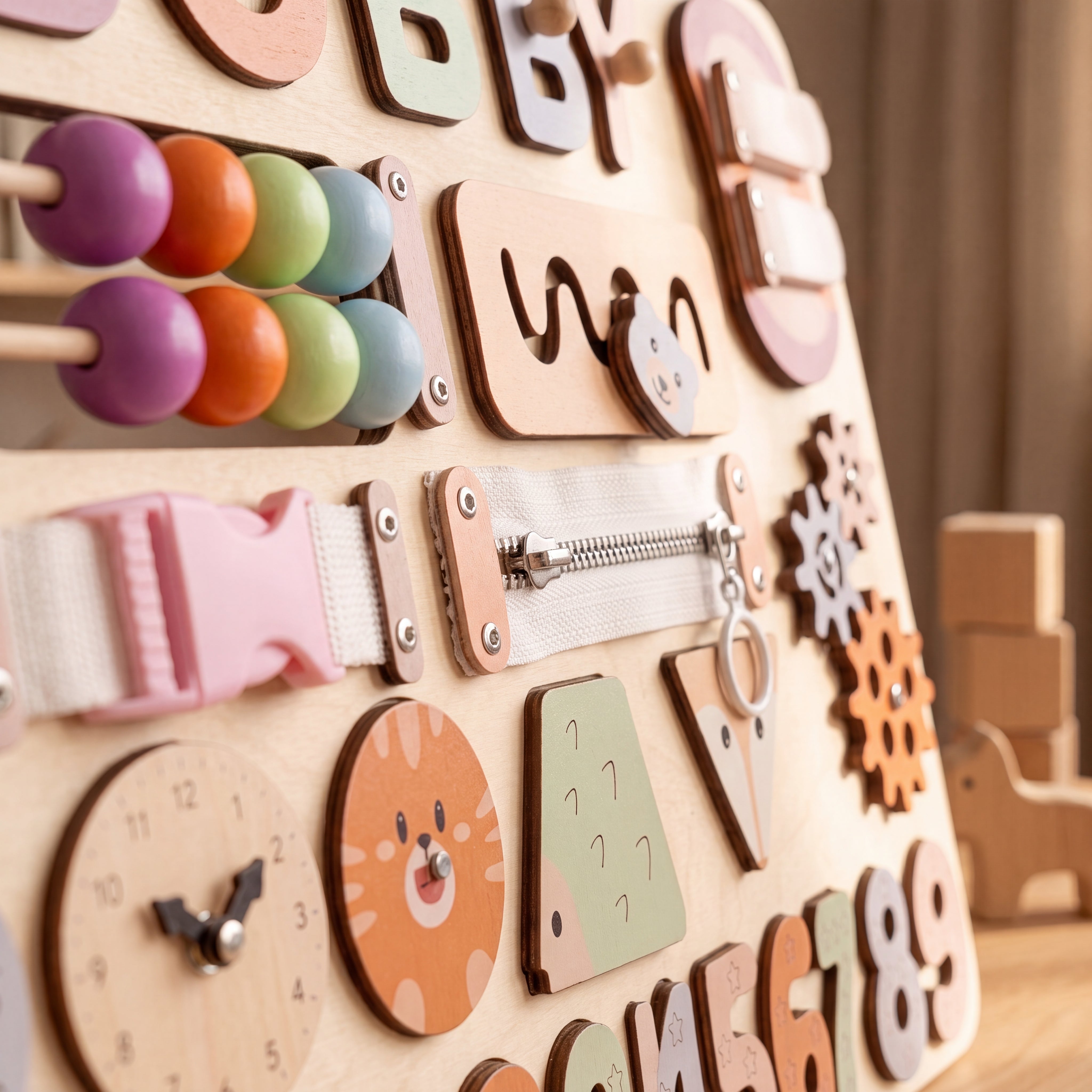 personalized busy board close up details