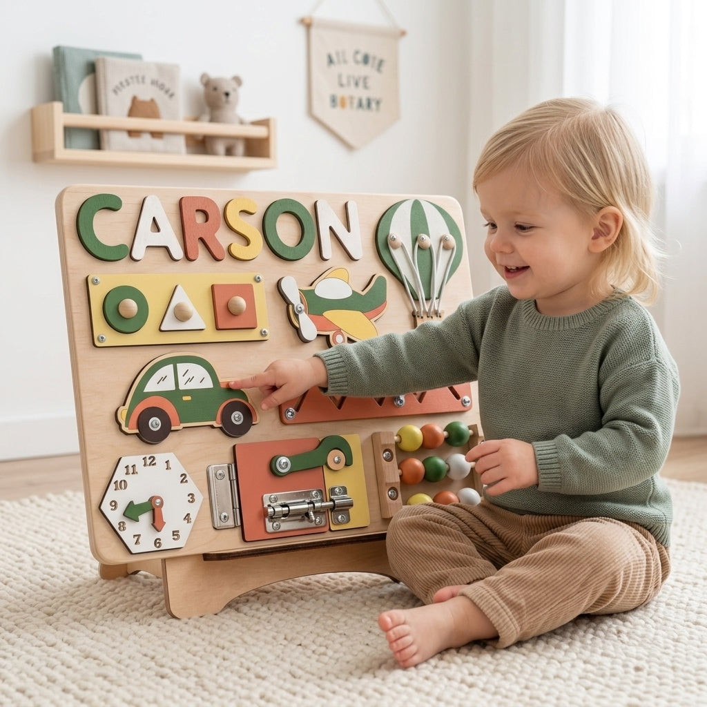 personalized montessori busy board toddler playing