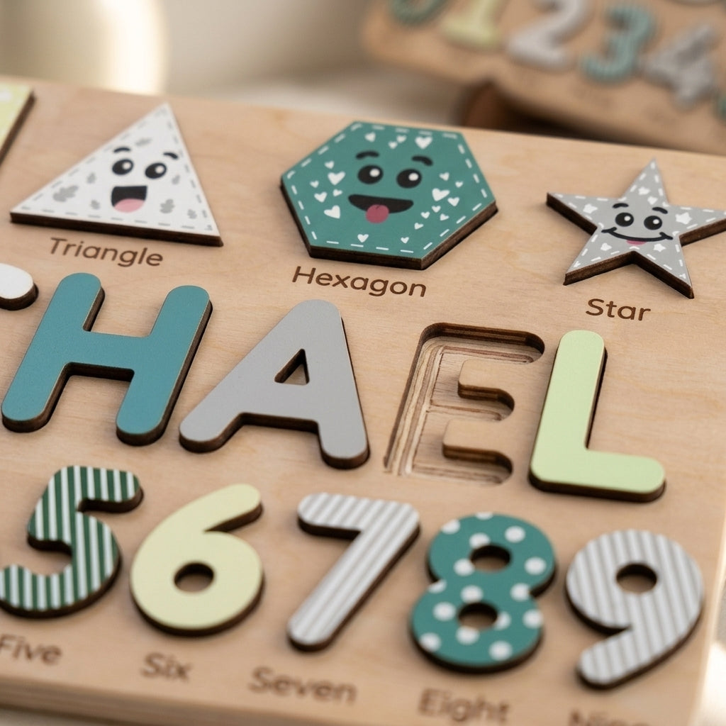 personalized montessori name puzzle close up