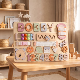 personalized wooden busy board lifestyle