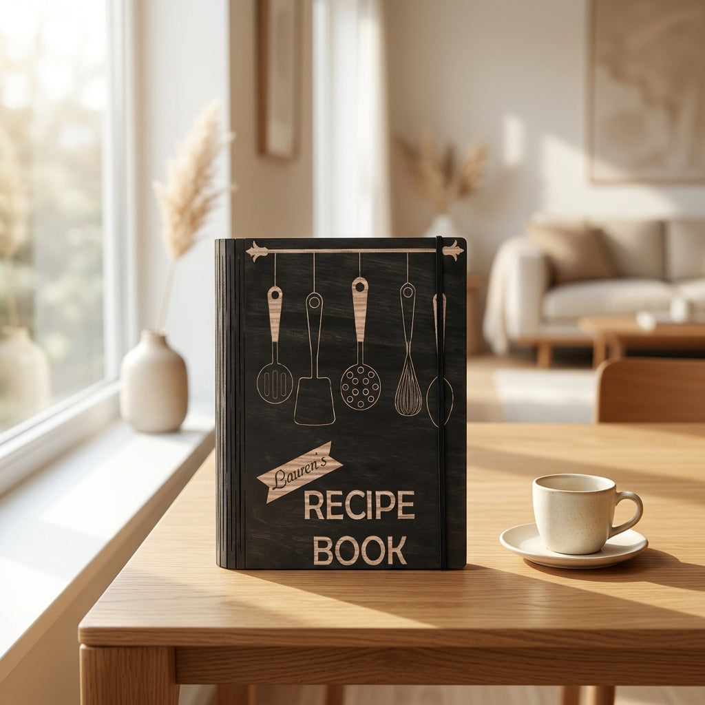 personalized wooden recipe book kitchen