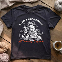 purrfect granny square t shirt dark grey heather