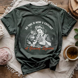 purrfect granny square t shirt forest