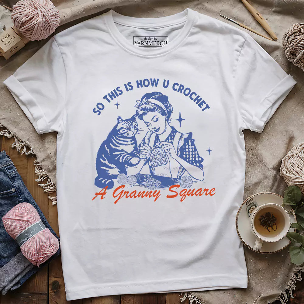 purrfect granny square t shirt white