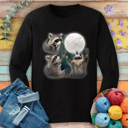 racoon and yarn ball long sleeve black