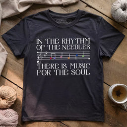 rhythm of the needles t shirt dark grey heather