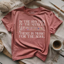 rhythm of the needles t shirt heather mauve