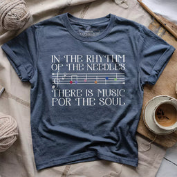 rhythm of the needles t shirt heather navy