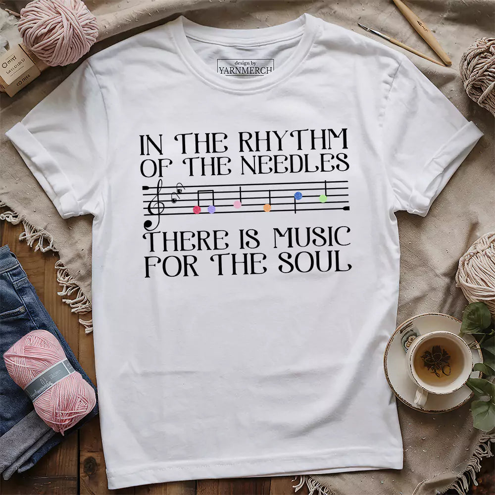 rhythm of the needles t shirt white