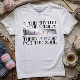 rhythm of the needles t shirt white