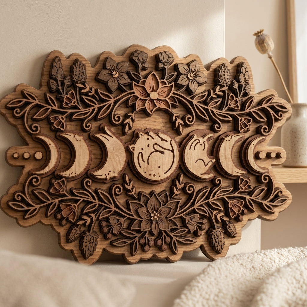 rustic moon phase wall art closeup
