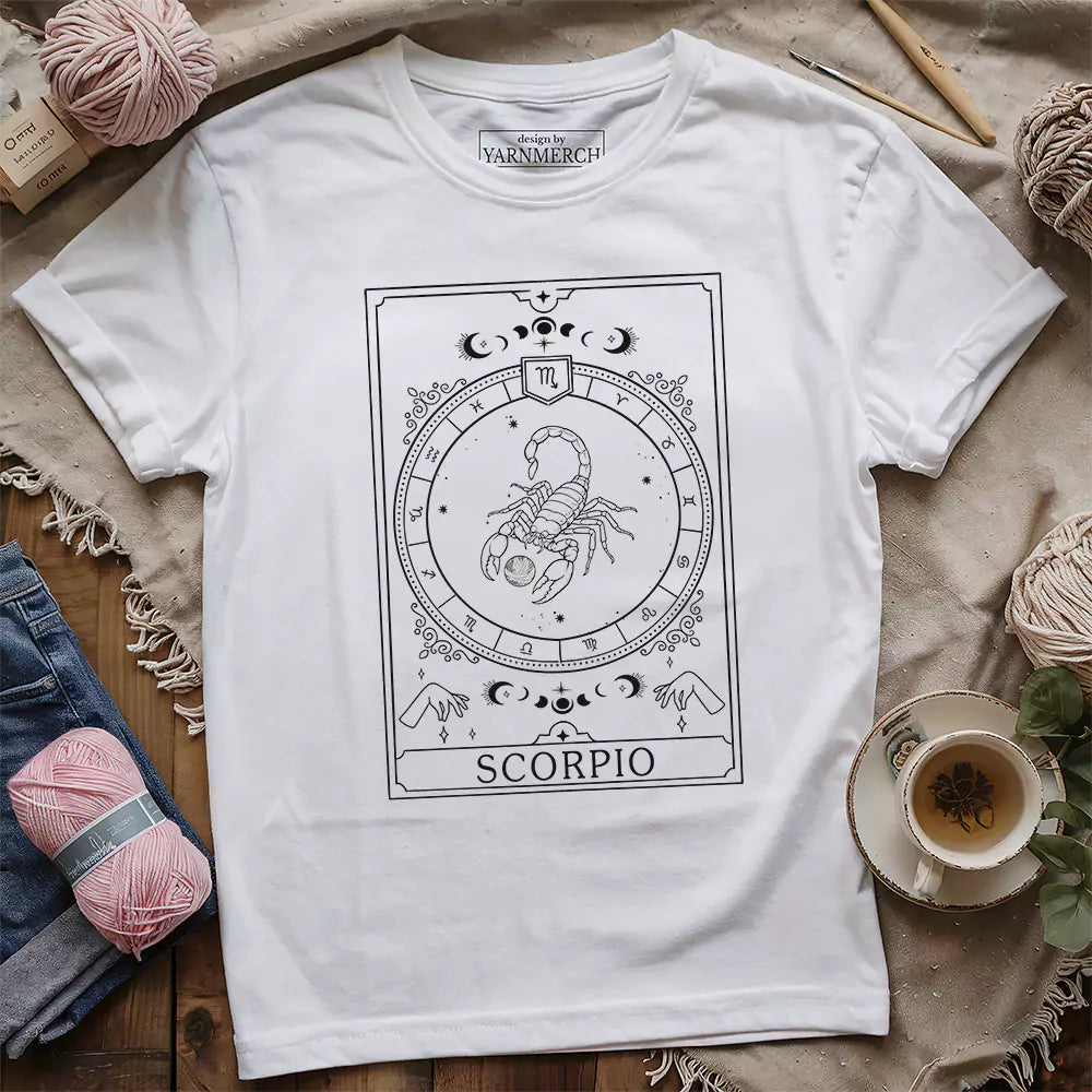 scorpio yarn tarot t shirt white