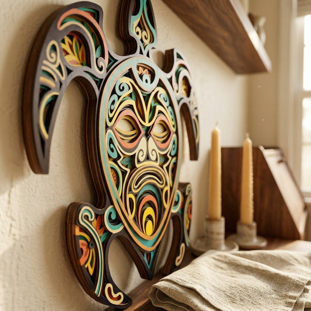 sea turtle wooden wall art closeup