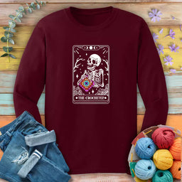 skeleton crocheter tarot long sleeve maroon