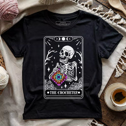 skeleton crocheter tarot t shirt black