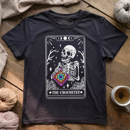 skeleton crocheter tarot t shirt dark grey heather